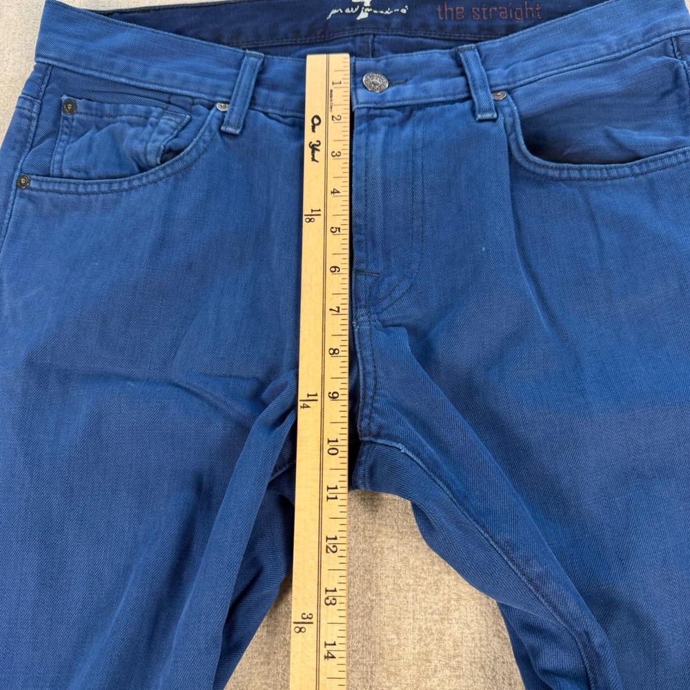 7 For All Mankind Straight Leg Jeans Womens 32 Blue Raw Hem Cotton Denim - Picture 4 of 12